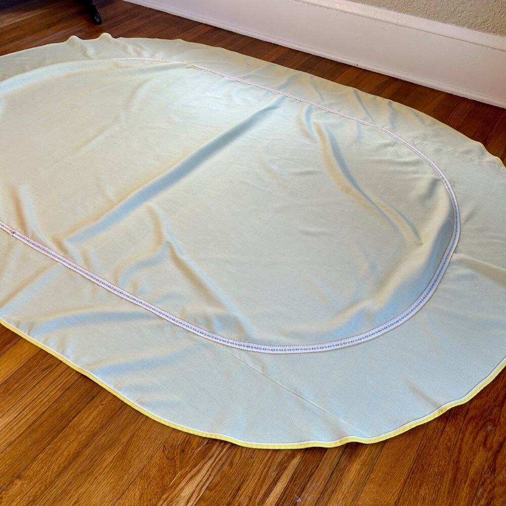 Vintage Buttercream Yellow  Oval Tablecloth with Floral Border Detailing